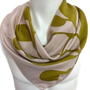 Love & Lore  100% Silk Scarf – Olive Green Botanical Print – 22” Square
